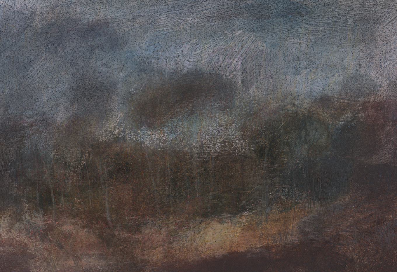 L1201 - Nicholas Herbert, British Artist, mixed media landscape painting of Chobham Common, mixed media on paper,Winter2019-2020