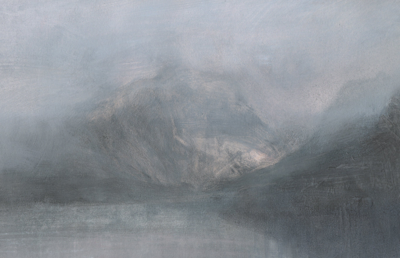 Nicholas Herbert, British artist - Landscape L984 Lake Garda Series, Shoreline from Torbole, contemporary mixed media painting
